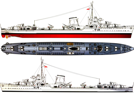 Эсминец ORP Blyskawica H34 1946 [Destroyer] - чертежи, габариты, рисунки